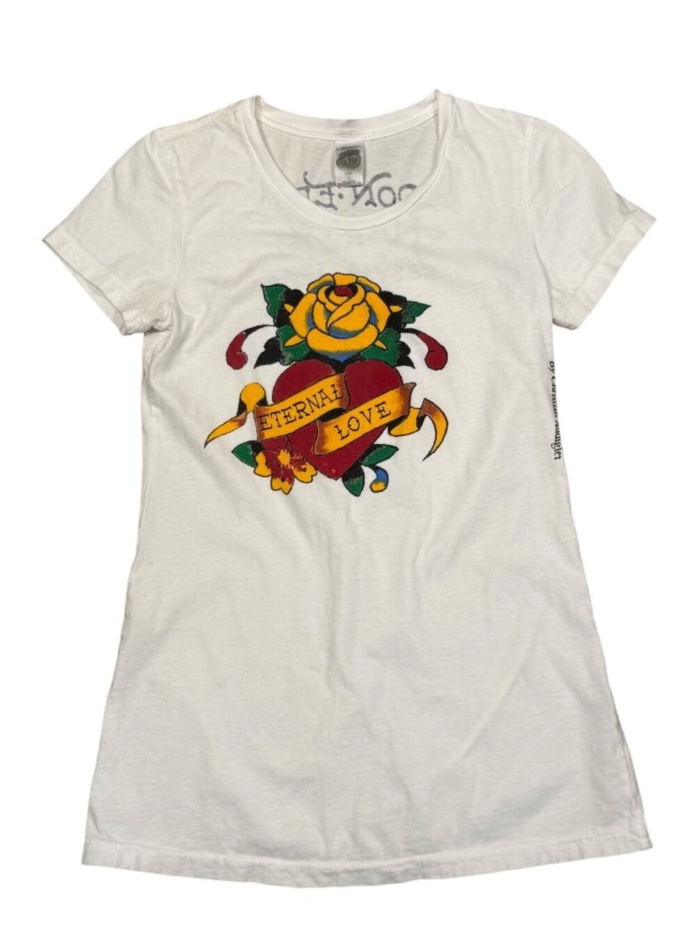Y2K Ed Hardy Christian Audigier Eternal Love Tattoo Rose Heart Graphic T-Shirt S